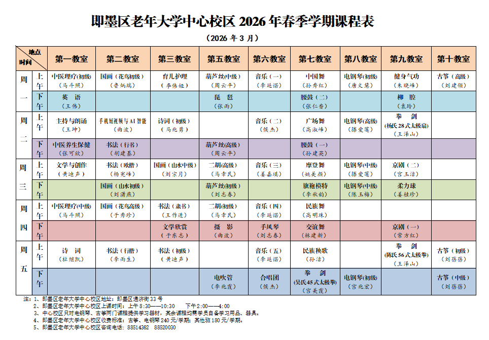 即墨區老年大學2026年春季學期招生簡章