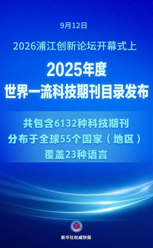 2025年度世界一流科技期刊目錄釋出